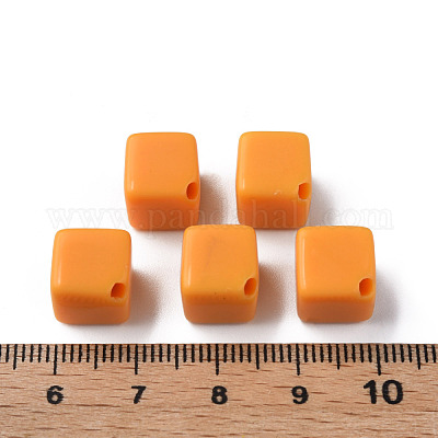 不透明なアクリルビーズ  キューブ  オレンジ  13x14.5x14.5mm  穴：2mm  約530個/500g&nbsp;MACR-S373-135-A07-1