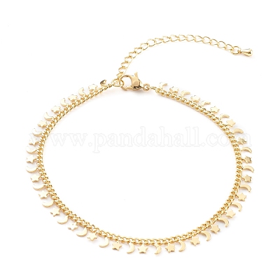 真鍮チャームのアンクレット カーブチェーン付き スター＆ムーン