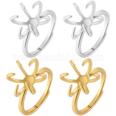 4Pcs 2 Colors Brass Adjustable Ring Findings&nbsp;KK-BBC0023-71-1