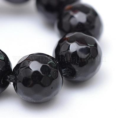 ガラスビーズ連売り  多面カット  ラウンド  ブラック  8~9mm  穴：1mm  約45~47個/連  14.4~15.2インチ&nbsp;G-R346-8mm-03-1
