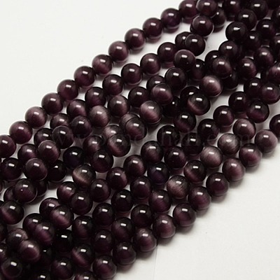 キャッツアイビーズ  ラウンド  インディゴ  6mm  穴：1mm  約66個/連  15.5インチ&nbsp;X-CER02-1