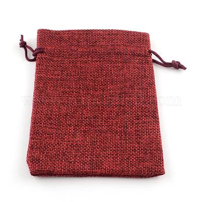 黄麻布ラッピングポーチ巾着袋  暗赤色  18x13cm&nbsp;ABAG-Q050-13x18-06-1
