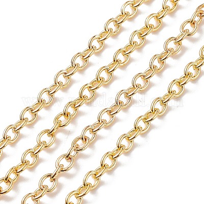 アイアン製アズキチェーン  溶接されていない  スプールで  オーバル  ゴールドカラー  4x3x0.7mm  約328.08フィート（100m）/ロール&nbsp;CHT002Y-G-1