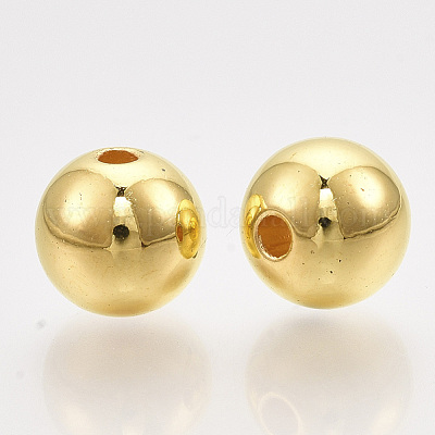 ABSプラスチックビーズ  ラウンド  金メッキメッキ  7.5~8x7~7.5mm  穴：1.6~2mm  約2000個/500g&nbsp;OACR-S032-8mm-01-1
