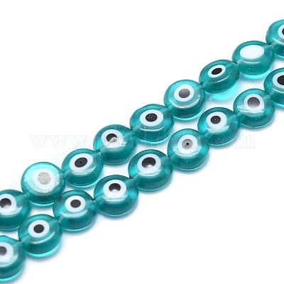 Handmade Evil Eye Lampwork Flat Round Bead Strands&nbsp;LAMP-L058-6mm-11-1