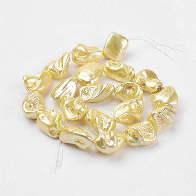 シェルパールビーズ連売り  ナゲット  きいろ  9~28x8~27x7~20mm  穴：1mm  約17~23個/連  15.7インチ（39.8cm）&nbsp;BSHE-K010-08E-1