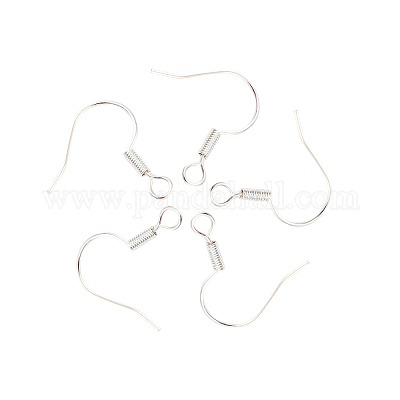 真鍮のピアスフック  耳ワイヤー  水平ループ付き  ニッケルフリー  銀色のメッキ  17mm  穴：1.5mm  21ゲージ  ピン：0.7mm&nbsp;KK-Q363-S-NF-1