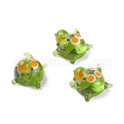 手作りランプワークビーズ  カメ  黄緑  18.5~20x14.5~17.5x16.5mm  穴：1.8mm&nbsp;LAMP-D015-03G-1