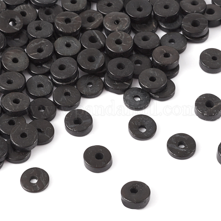ココナッツビーズ  染め  ドーナツ  ブラック  9x2~5mm  穴：2mm  約100個/袋&nbsp;COCB-TA0001-02B-9mm-1