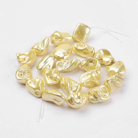 シェルパールビーズ連売り  ナゲット  きいろ  9~28x8~27x7~20mm  穴：1mm  約17~23個/連  15.7インチ（39.8cm）&nbsp;BSHE-K010-08E-1