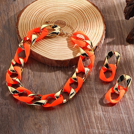 CCB Plastic Oval Link Chain Necklaces & Stud Dangle Earrings Sets FS-WG0CE63-03-1