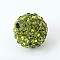 Grade A Round Olivine Pave Disco Ball Beads, Polymer Clay Rhinestone Beads, 10mm, Hole: 1.2~1.7mm