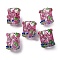 Handmade Bumpy Lampwork Beads Strands, Rectangle with Flower, Old Rose, 17.5~18x14x11~13mm, Hole: 2mm