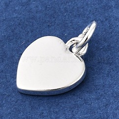 Rack Plating Brass Charms, with Jump Ring, Heart, 925 Sterling Silver Plated, 12x9.5x1.5mm, Hole: 3mm