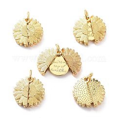 Brass Micro Pave Clear Cubic Zirconia Openable Pendants, Cadmium Free & Lead Free, Long-Lasting Plated, Flower with Word You're My Ray of Sunshine, Real 18K Gold Plated, 18x18x7mm, Hole: 5mm