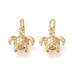Brass Charms, Cadmium Free & Lead Free, Long-Lasting Plated, Sea Turtle, Real 18K Gold Plated, 12.3x11x2.5mm, Hole: 3mm, Jump Ring: 5x1mm, Inner Diameter: 3mm