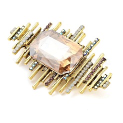 バックパックの服のための長方形の合金ラインストーンブローチ  アンティーク黄金  62x42mm&nbsp;LS-JEWB-P042-06AG