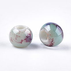 手作りの陶器ビーズ  ファンシーアンティーク施釉磁器  ラウンド  カラフル  6~7x5.5~6mm  穴：2~2.5mm&nbsp;X-PORC-S498-19B-09