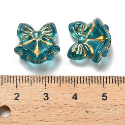 透明なアクリルビーズ  蝶結びのクリスマスベル  ゴールドライン入り  ダークシアン  15x15.5x8.5mm  穴：1.2mm  約562個/500g&nbsp;MACR-K359-35C