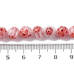 ハンドメイドミッレフィオーリ ランプワークビーズ連売り  ラウンド  ファイヤーブリック  8mm  穴：0.7mm  約48個/連  14.37''（36.5センチメートル）&nbsp;X-LAMP-G164-05C