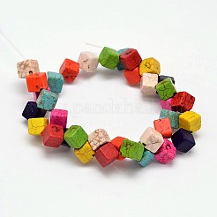 キューブ合成ターコイズビーズ連売り  染め  ミックスカラー  12x12x8mm  穴：1mm  約35個/連  15.7インチ&nbsp;X-G-M150-24