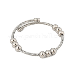 女性用304ステンレススチールカフバングル  ボールビーズで  ステンレス鋼色  内径：2-1/8インチ（5.25cm）&nbsp;BJEW-Z087-11P