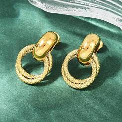304 Stainless Steel Double Ring Dangle Stud Earrings&nbsp;EJEW-K268-21G