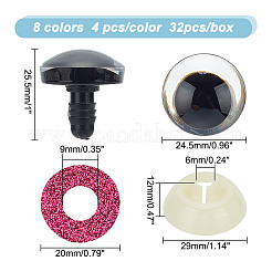 32セット8色のグリッタープラスチッククラフトドールアイ  洗眼器付き  安全の目  ぬいぐるみの目  半円  ミックスカラー  24.5x25.5mm  4セット/カラー&nbsp;KY-HY0001-13B