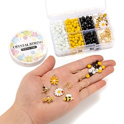 キットを作るDIYイヤリング  420個入り3色不透明ソリッドカラーガラスビーズ  10本5スタイルアロイエナメルペンダント  304ステンレススチールイヤリングフック＆丸カン  弾性水晶の線  ミックスカラー  ビーズ：140個/色&nbsp;DIY-LS0003-68