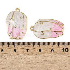 304ステンレススチールエナメルペンダント  アブソリュートプラスチック模造パール  イオンプレーティング（ip）  花のチャーム  18KGP本金メッキ  ピンク  27.5x17x3mm  穴：2mm&nbsp;STAS-L290-18G