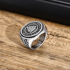 Stainless Steel Rune Words Viking Amulet Finger Ring&nbsp;PW-WG37249-04