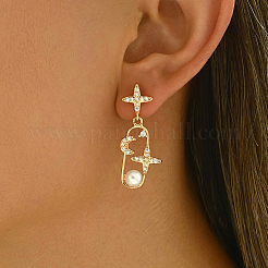 Geometric Star and Moon Brass Pave Clear Cubic Zirconia Stud Earrings&nbsp;JJ6456