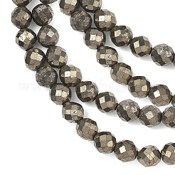 天然ゴールドパイライト/ゴールデンパイライトビーズ連売り  多面カット  ラウンド  8mm  穴：0.7mm  約50個/連  15.35''（39センチメートル）&nbsp;G-G458-H01-8mm