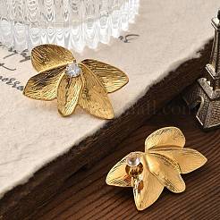 304ステンレススチールパヴェクリアキュービックジルコニアスタッドピアス（女性用）  花  左右  18KGP本金メッキ  35x22.5mm&nbsp;STAS-Z112-02G