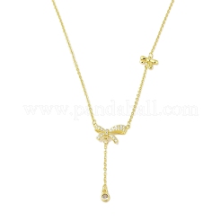Brass Micro Pave Clear Cubic Zirconia Bowknot Pendant Necklaces&nbsp;NJEW-P313-01G