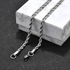 変色しない304ステンレススチールロープチェーンネックレス  カニカン付き  ステンレス鋼色  17.7インチ（45cm）  4mm&nbsp;NJEW-F226-03P-06