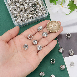 亜鉛合金ヨーロピアンビーズ90個  大穴ビーズ  螺旋模様の樽  アンティークシルバー  9x8.5mm  穴：5.5mm&nbsp;FIND-SP0005-97B