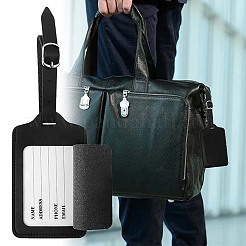 カットホロー 4個 PUレザー ラゲッジタグ  鉄のクラスプ付  旅行IDラベル  スーツケース名札  ブラック  111x70mm&nbsp;OFST-CL0001-01B-03
