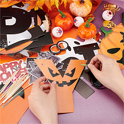 ハロウィン装飾紙旗バナー  ケーキトッパー付き  ケーキ入りカード  手紙/墓/幽霊/カボチャ  カラフル  包装：2320x190x22mm&nbsp;DIY-WH0453-12A