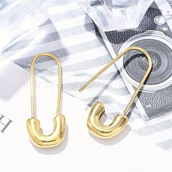 304 Stainless Steel Safety Pin Charm Huggie Hoop Earrings for Women Ion Plating(IP)&nbsp;EJEW-C096-41G
