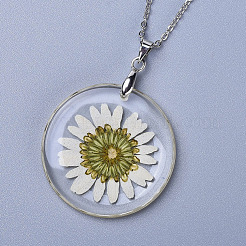 Alloy Resin Dried Flower Pendant Necklaces&nbsp;NJEW-JN02390
