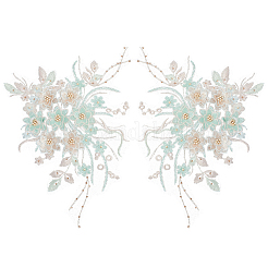 ポリエステル アクリル ラインストーン アップリケ 刺繍 ABS スパンコール  鉄ベース  花  アクア  400x290x5.5mm&nbsp;FIND-WH20019-165B-06