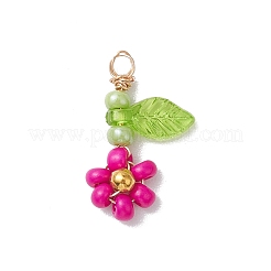 シードビーズビーズチャーム12個  アクリルリーフチャーム付き  花  ミックスカラー  12x19.5x3.5mm  穴：1.4mm&nbsp;PALLOY-MZ00281