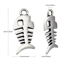 合金のチベット風チャーム  カドミウムフリー＆鉛フリー  魚の骨  アンティークシルバー色  26x11.5x2.5mm  穴：2.5mm&nbsp;LF10330Y