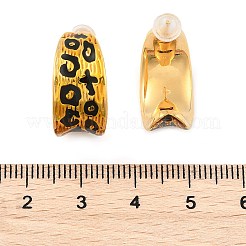女性用ヒョウ柄真鍮エナメルスタッドピアス  22KGP本金メッキ  長方形  19x10mm&nbsp;EJEW-U055-12D-G