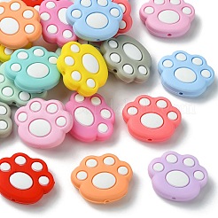 22 個 11 色猫の足跡食品グレードの環境に優しいシリコーン焦点ビーズ  ミックスカラー  23.5x28x8.5mm  穴：2mm  2個/カラー&nbsp;SIL-CJ0001-34