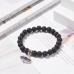 Natural Lava Rock Round Beaded Stretch Bracelet&nbsp;BJEW-JB08221