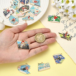 15個 15スタイル スポーツ合金エナメルペンダント  ゴールドカラー  混合図形  21.5~30x26.5~36.5x1~1.5mm  穴：1.8~2mm&nbsp;ENAM-YW0008-46