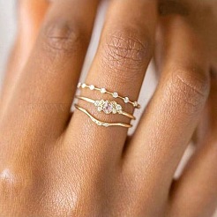 3Pcs Rhombus Zinc Alloy with Crystal Rhinestone Finger Rings&nbsp;FS-WG622CD-05
