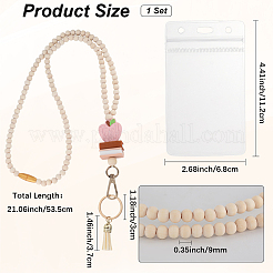 木製チェーンバッグストラップ  シリコーンの発見  携帯電話アクセサリー用  ハート  535mm&nbsp;AJEW-WH20072-29B